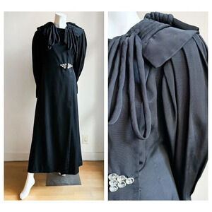 Vintage 1940s Jean Louise Statement sleeve Fitted Wiast Maxi Coat S